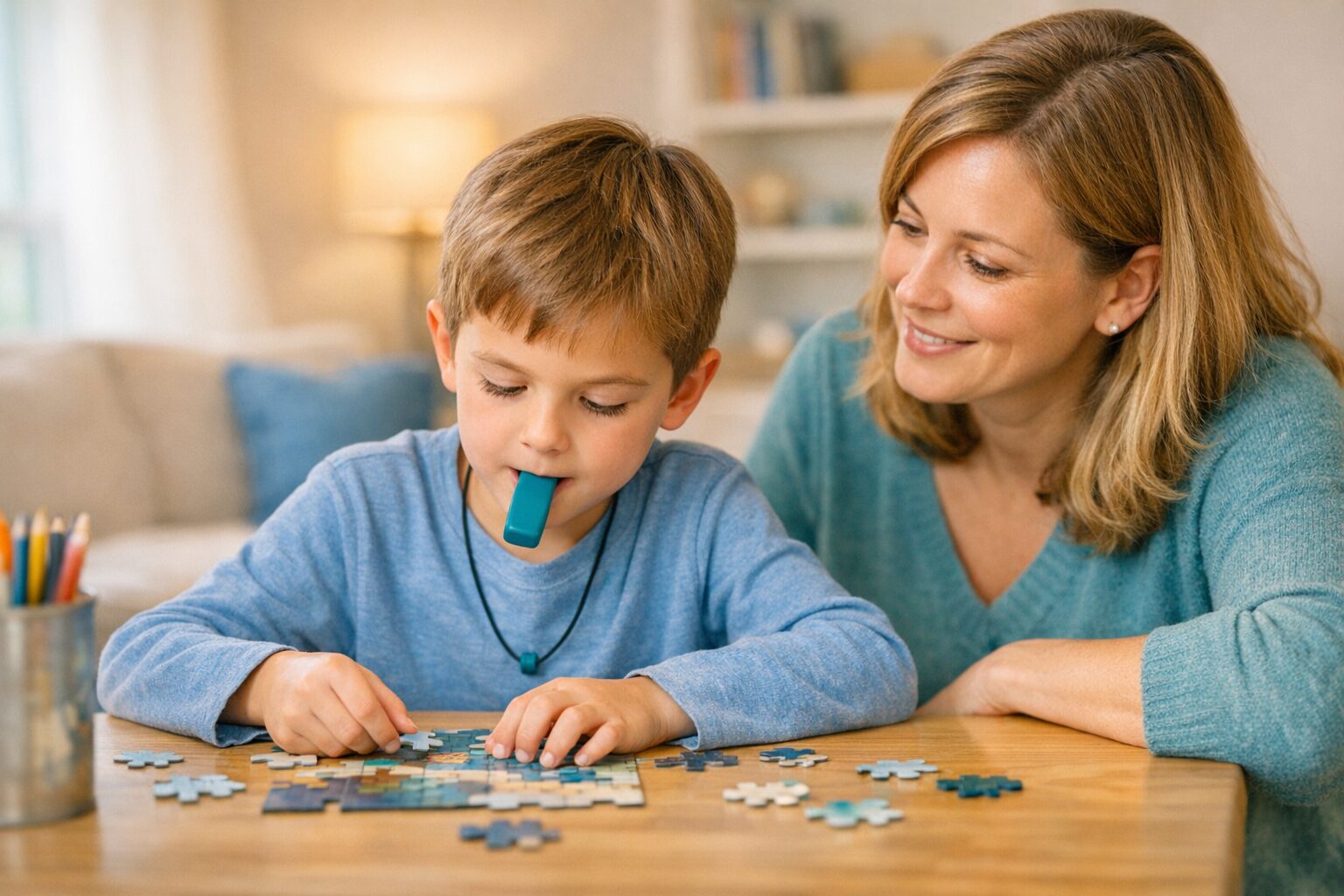 Chew Necklace Chewelry Sensory Regulation for Kids with Autism - in use